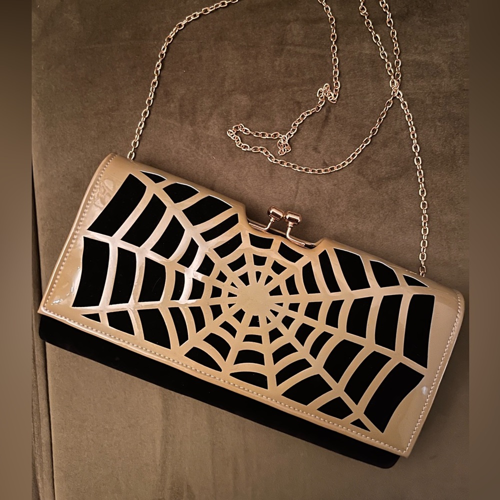 Black Velvet and Vinyl Cobweb Vintage Style Purse